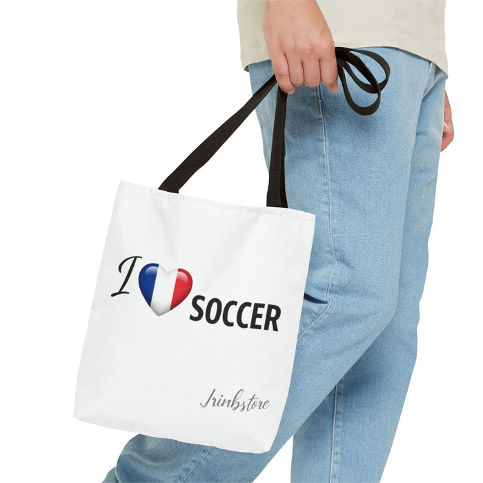 Soccer Tote Bag - "I  Soccer" with French Flag Heart, Casual Sports Fan Gift
