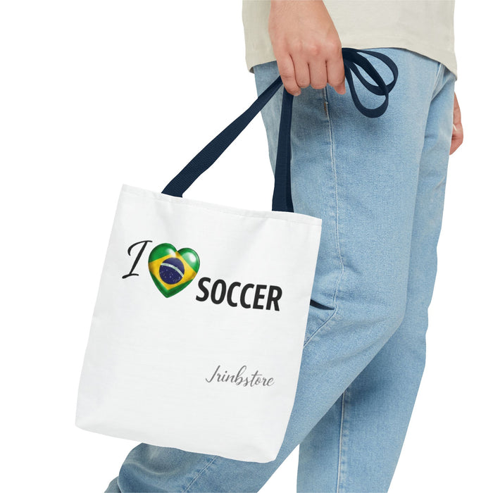 I  Soccer Tote Bag — Brazil Flag Heart Soccer Fan Tote