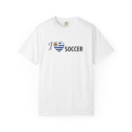 Soccer Heart Flag T-Shirt — "I  Soccer" Uruguay-Inspired Football Tee