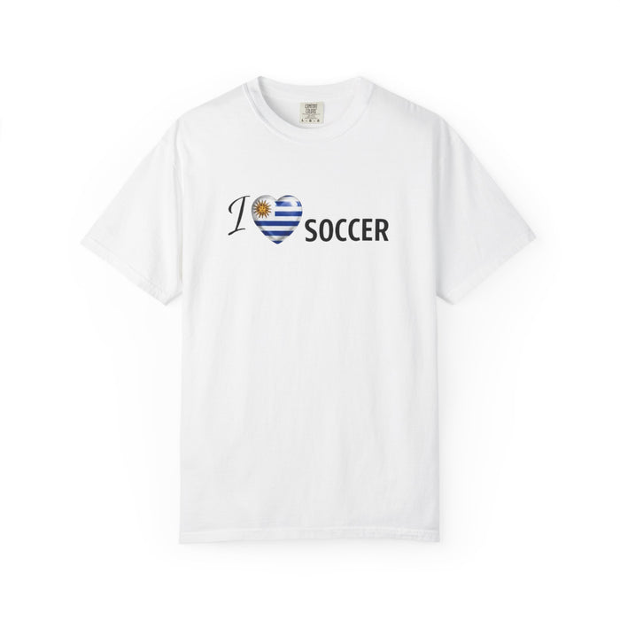 Soccer Heart Flag T-Shirt — "I  Soccer" Uruguay-Inspired Football Tee