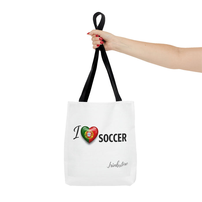 I Love Soccer Tote Bag – Portugal Heart Flag Design