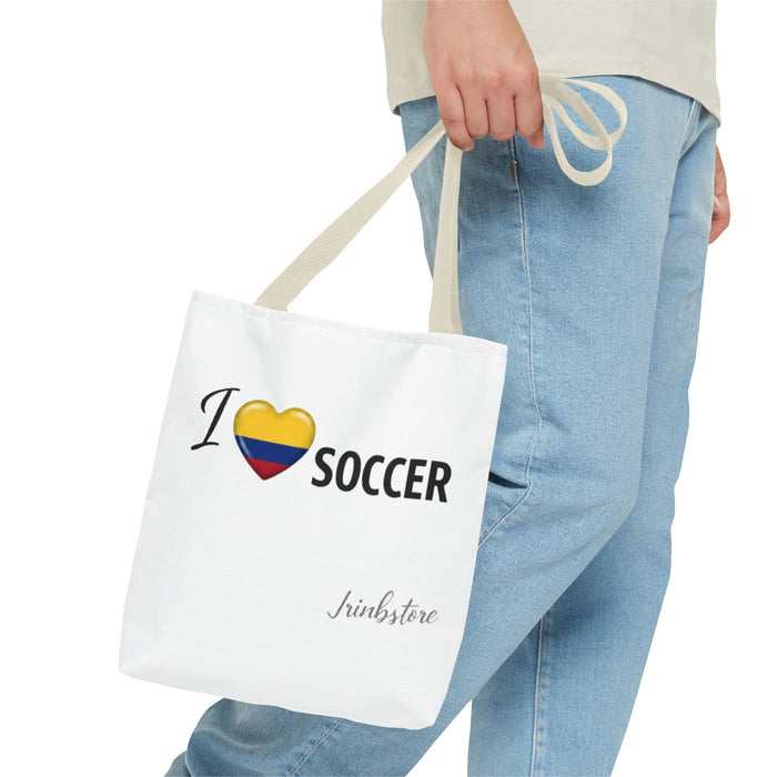 I Love Soccer Tote Bag — Colombia Flag Heart Soccer Fan Tote