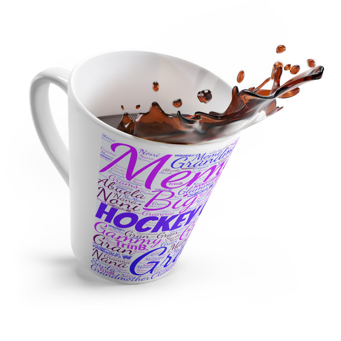 Latte Mug — 'Hockey Grandma' Word-Cloud Coffee Cup (Perfect Gift for Hockey Moms & Grandmothers)