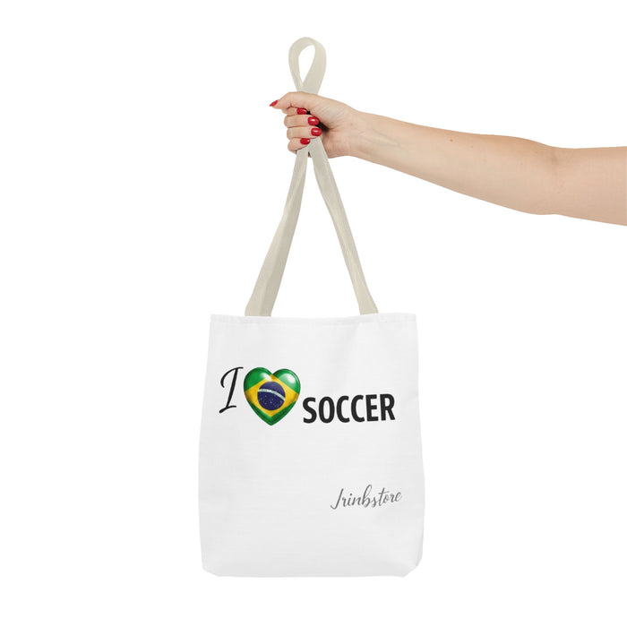 I  Soccer Tote Bag — Brazil Flag Heart Soccer Fan Tote