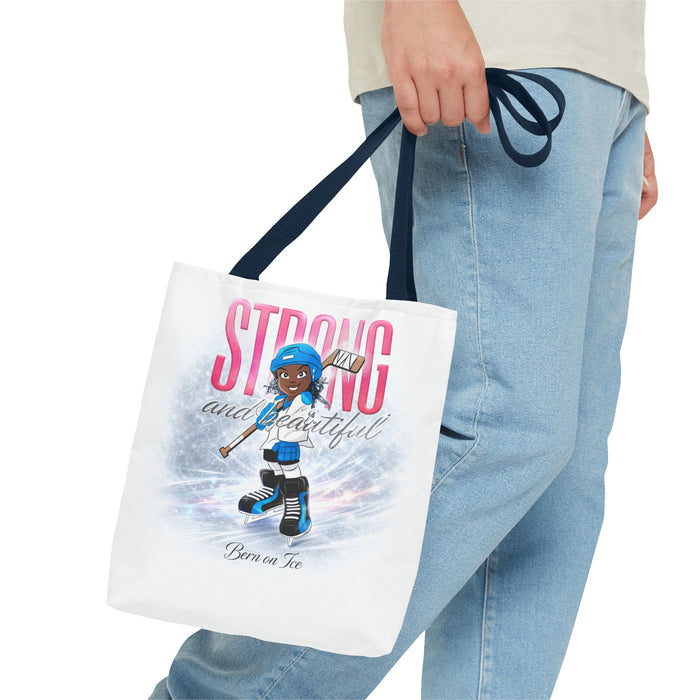 Strong and Beautiful Hockey Girl Tote Bag – Born on Ice Inspirational Sports Tote