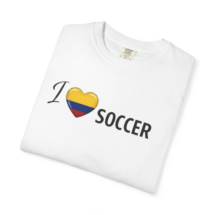 I Heart Soccer T‑Shirt with Colombian Flag Heart – Soccer Fan Tee