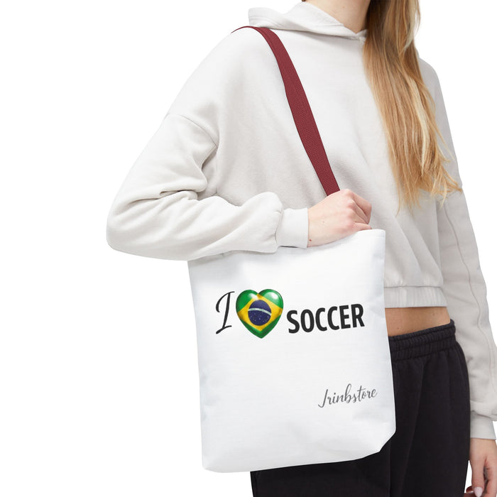 I  Soccer Tote Bag — Brazil Flag Heart Soccer Fan Tote