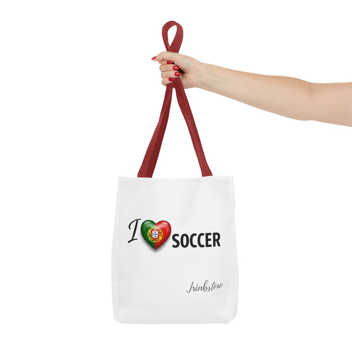 I Love Soccer Tote Bag – Portugal Heart Flag Design