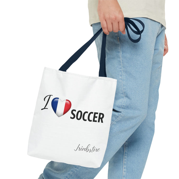 Soccer Tote Bag - "I  Soccer" with French Flag Heart, Casual Sports Fan Gift