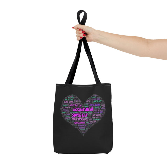 Hockey Mom Heart Tote Bag — Word Cloud Athletic Fan Gift