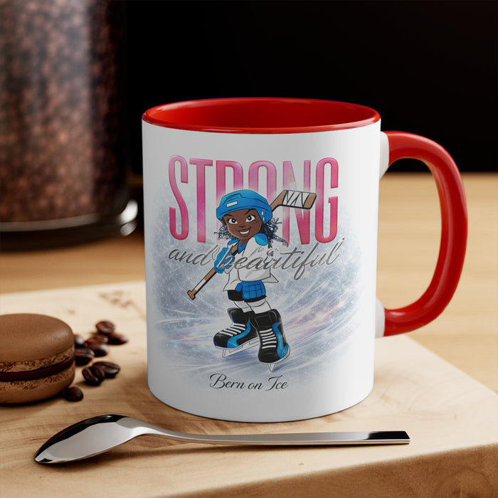 Accent Mug — "Strong and Beautiful" Hockey Girl Pink Interior