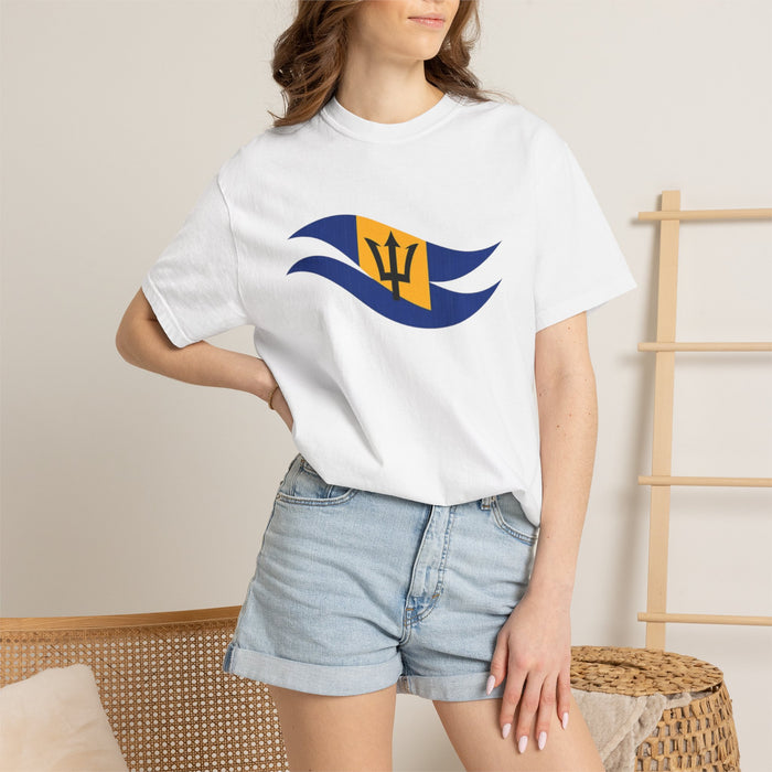 Barbados Wave Flag T-Shirt — Trident Crest Graphic Tee