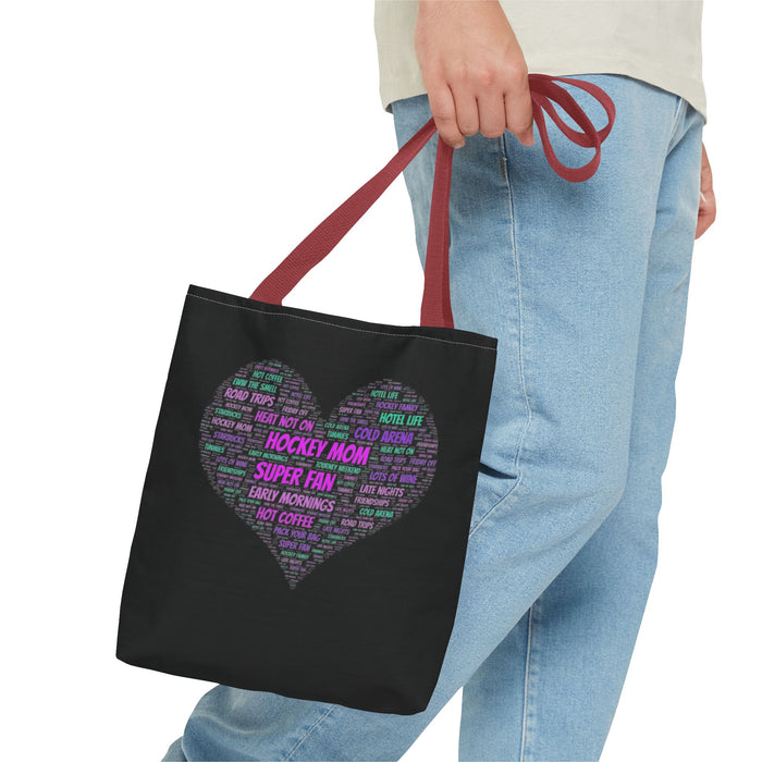 Hockey Mom Heart Tote Bag — Word Cloud Athletic Fan Gift