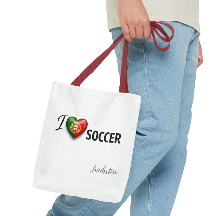 I Love Soccer Tote Bag – Portugal Heart Flag Design