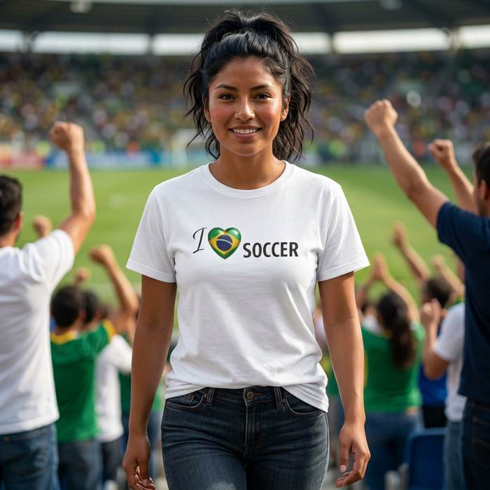I Love Brazil Soccer T-Shirt — Brazilian Flag Heart Soccer Tee