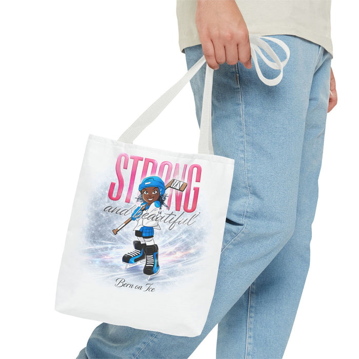 Strong and Beautiful Hockey Girl Tote Bag – Born on Ice Inspirational Sports Tote