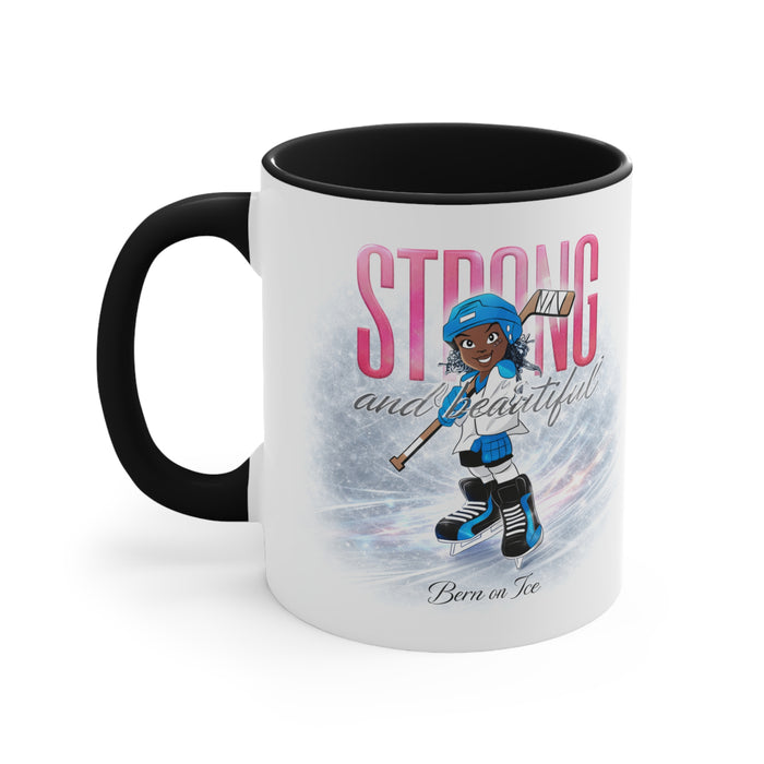 Accent Mug — "Strong and Beautiful" Hockey Girl Pink Interior