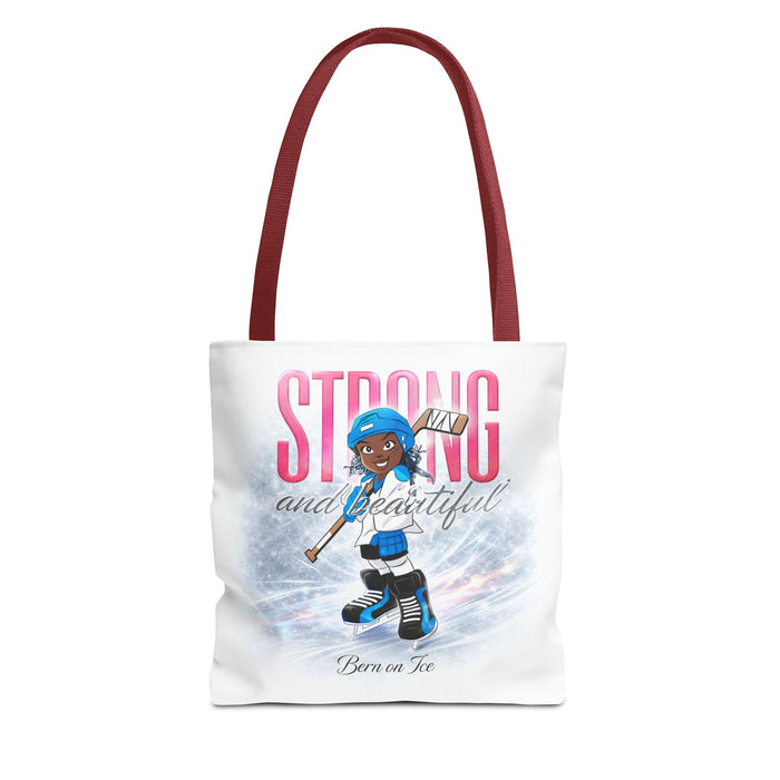 Strong and Beautiful Hockey Girl Tote Bag — Born on Ice All-Over Print