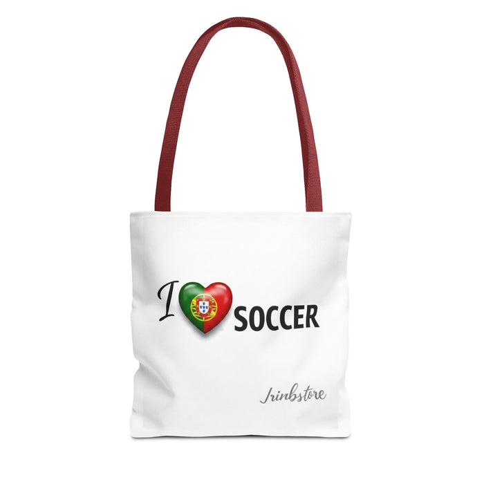I Love Soccer Tote Bag – Portugal Heart Flag Design