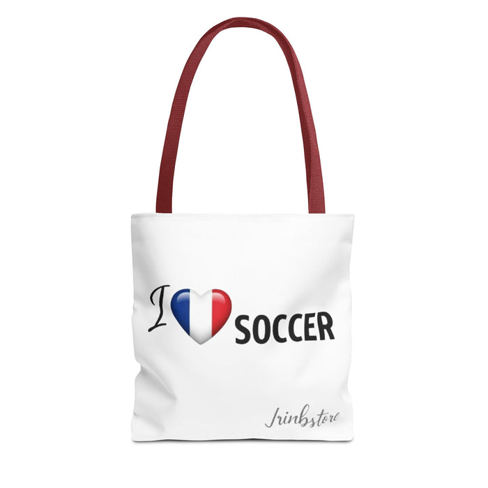 Soccer Tote Bag - "I  Soccer" with French Flag Heart, Casual Sports Fan Gift