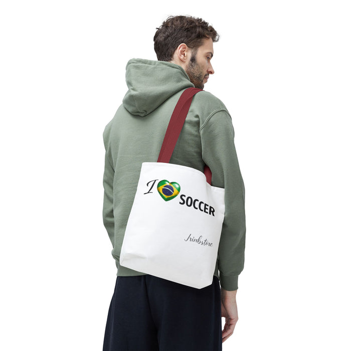 I  Soccer Tote Bag — Brazil Flag Heart Soccer Fan Tote