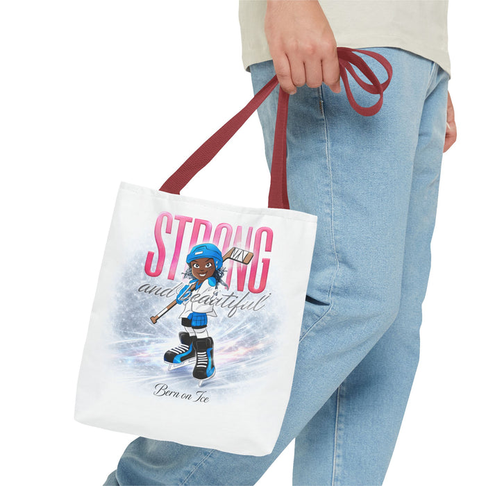 Strong and Beautiful Hockey Girl Tote Bag — Born on Ice All-Over Print
