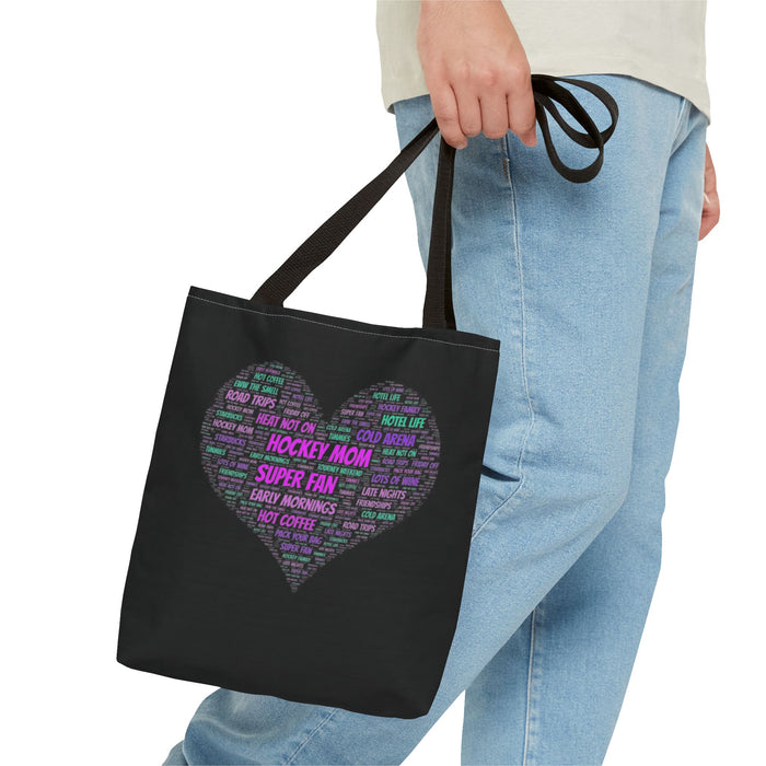 Hockey Mom Heart Tote Bag — Word Cloud Athletic Fan Gift