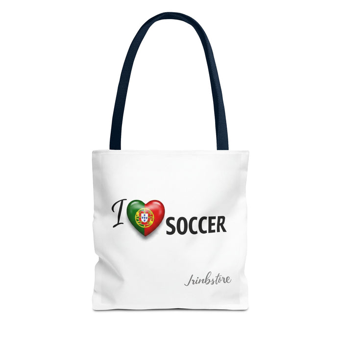 I Love Soccer Tote Bag – Portugal Heart Flag Design