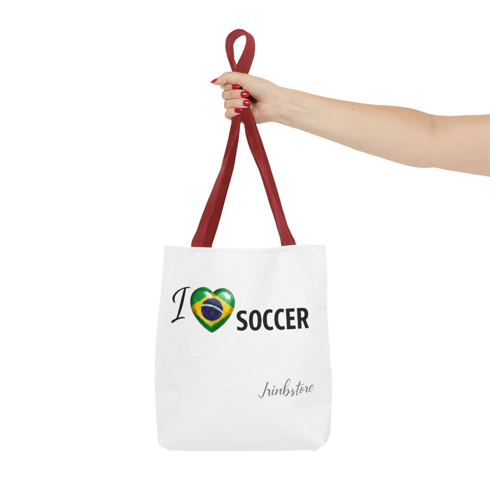 I  Soccer Tote Bag — Brazil Flag Heart Soccer Fan Tote