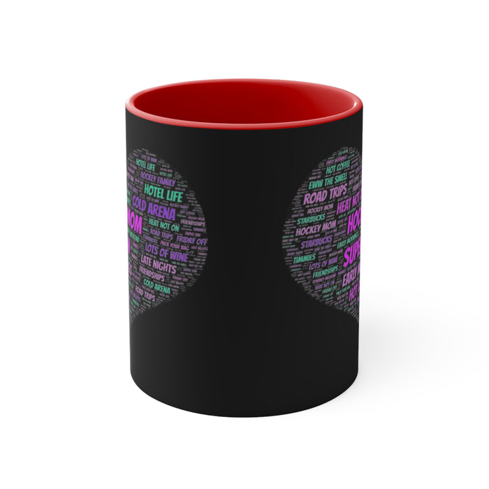 Hockey Mom Heart Accent Mug — 'Hockey Mom Super Fan' Pink Interior Coffee Cup