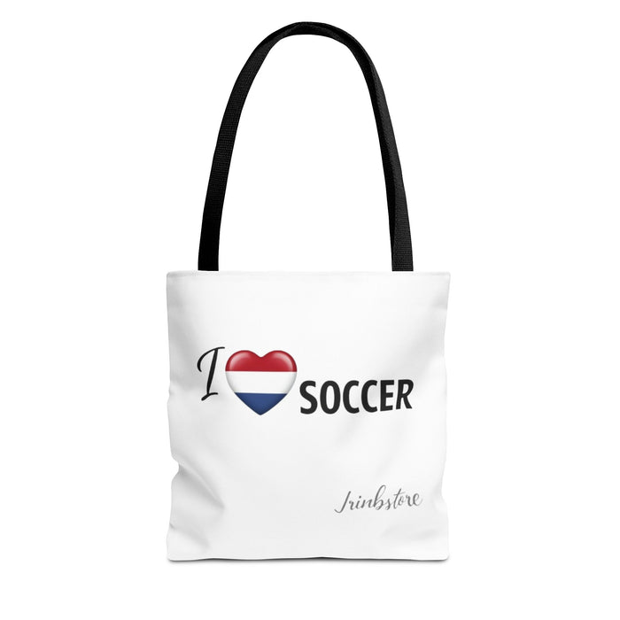 I Love Soccer Tote Bag — Heart Flag Design Soccer Fan Shopper