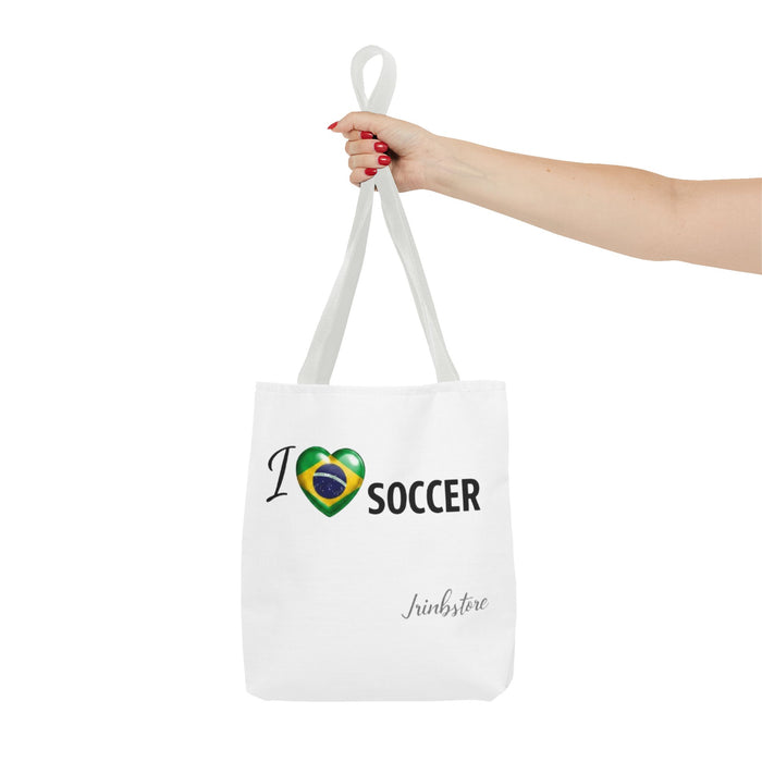 I  Soccer Tote Bag — Brazil Flag Heart Soccer Fan Tote