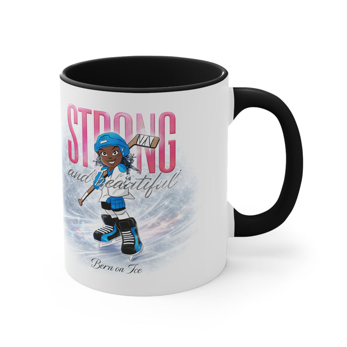 Accent Mug — "Strong and Beautiful" Hockey Girl Pink Interior