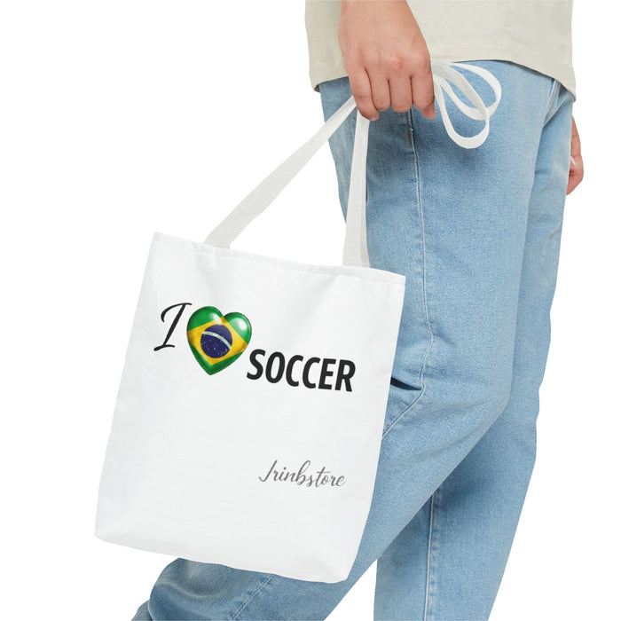 I  Soccer Tote Bag — Brazil Flag Heart Soccer Fan Tote