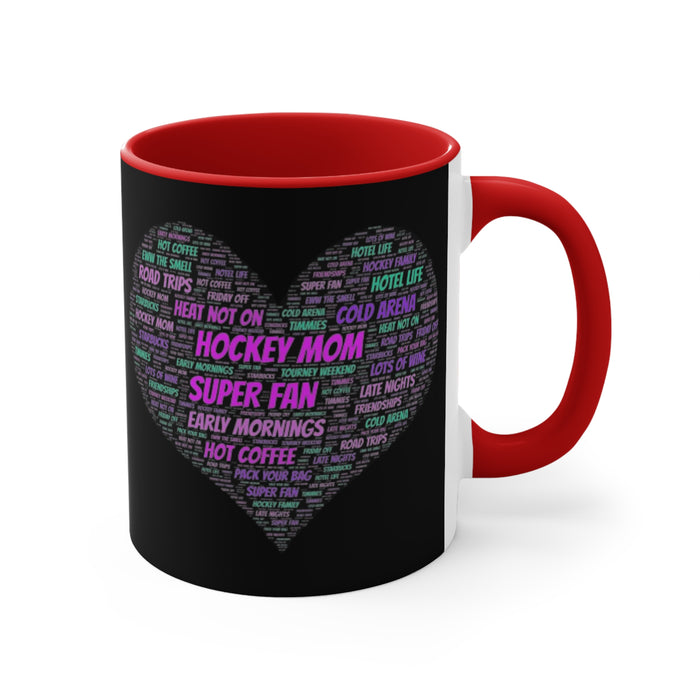 Hockey Mom Heart Accent Mug — 'Hockey Mom Super Fan' Pink Interior Coffee Cup